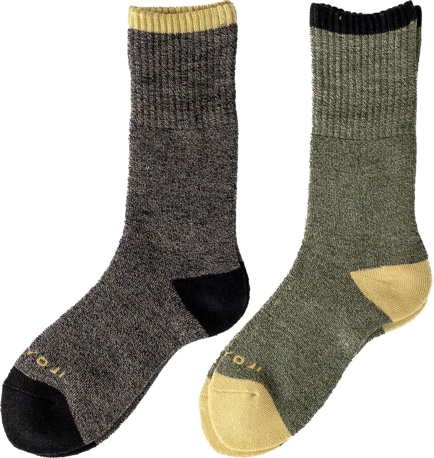 [Chiyoji s Socks] Authentic Trekking Socks (Hiking Socks) Men s 2-Pair Pack 25-27cm Black & Olive Made in Japan