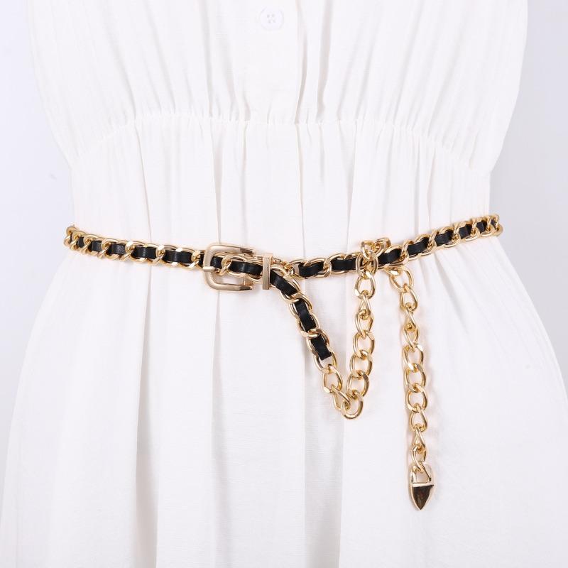 

Декоративная цепочка на талию для женщин, металлическая ПУ цепочка для брюк, ремень с пряжкой-булавкой золотой