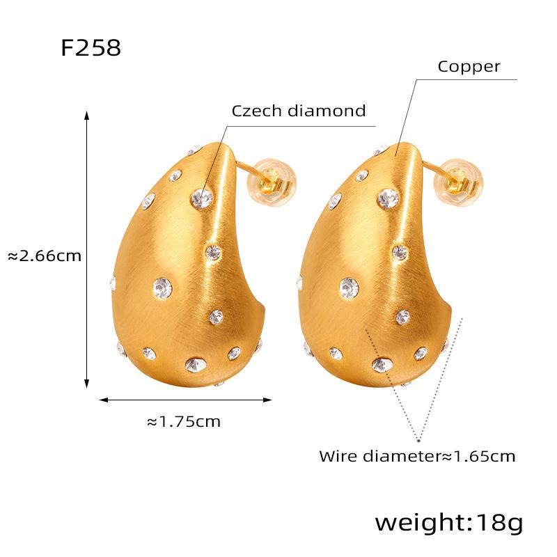 

Fashion New Trend Rhinestone Earrings Female Style High Design Sense 18k Real Gold Chubby Water Drop Stud Earrings