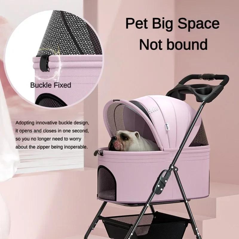 Pet Stroller Detachable and Easy Folding Travel Breathable Aluminum Cat Dog Baby with Storage Basket Outdoor Cat Dog Transporter