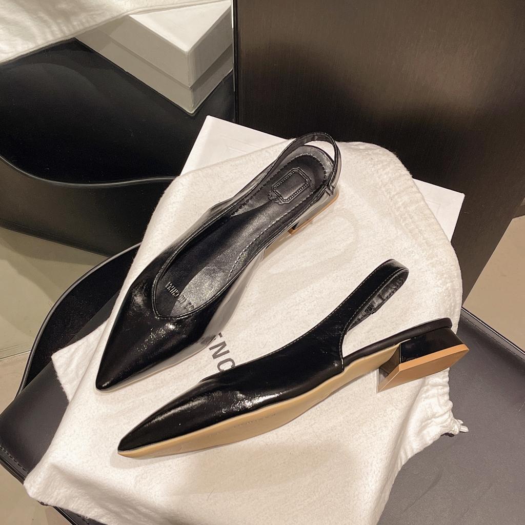 Fashion Summer New Women High Heel Sandals Fashion Pointed Toe Shallow Slip on Ladies Elegant Slingback Shoes Thin Med Heel Dress Mules