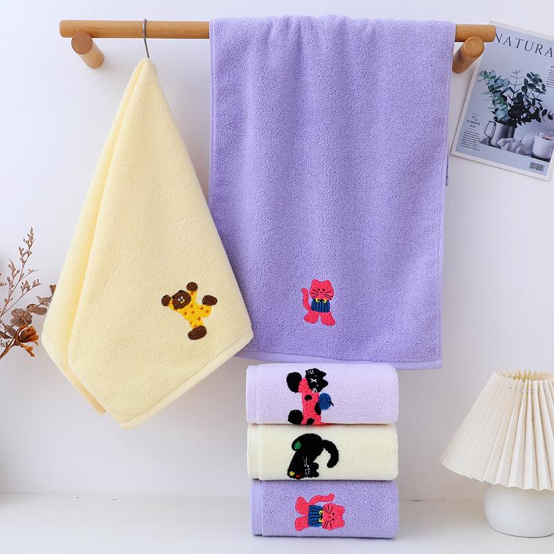 Cartoon Embroidery Pure Cotton Towel Couple Face Towel Cartoon Cat Full Cotton Face Towel Hand Towel Full Cotton Face Towel
