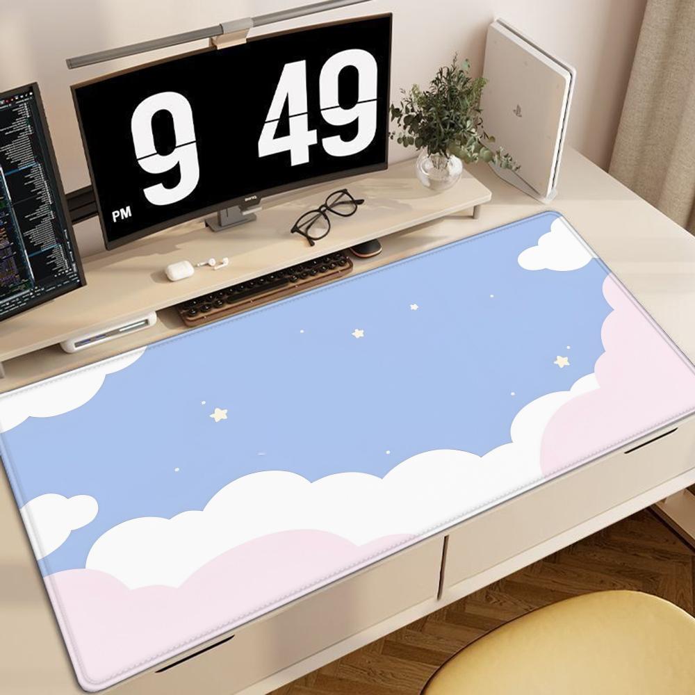Large Size Pink Mousepad 90x40cm Pastel Clouds Deskmat Xxl Kawaii NonSlip Mouse Pad Cute Mice Rugs Extended Gaming Keyboard Mat