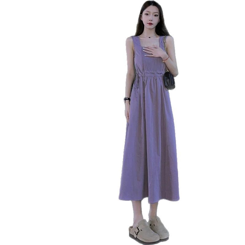 Chic lila Slipkleid für Damen - Tailliert, mit Kordelzug, Midi-Länge, Dopamin-Outfit mit kurzen Ärmeln, A-Linien-Rock für den Sommer