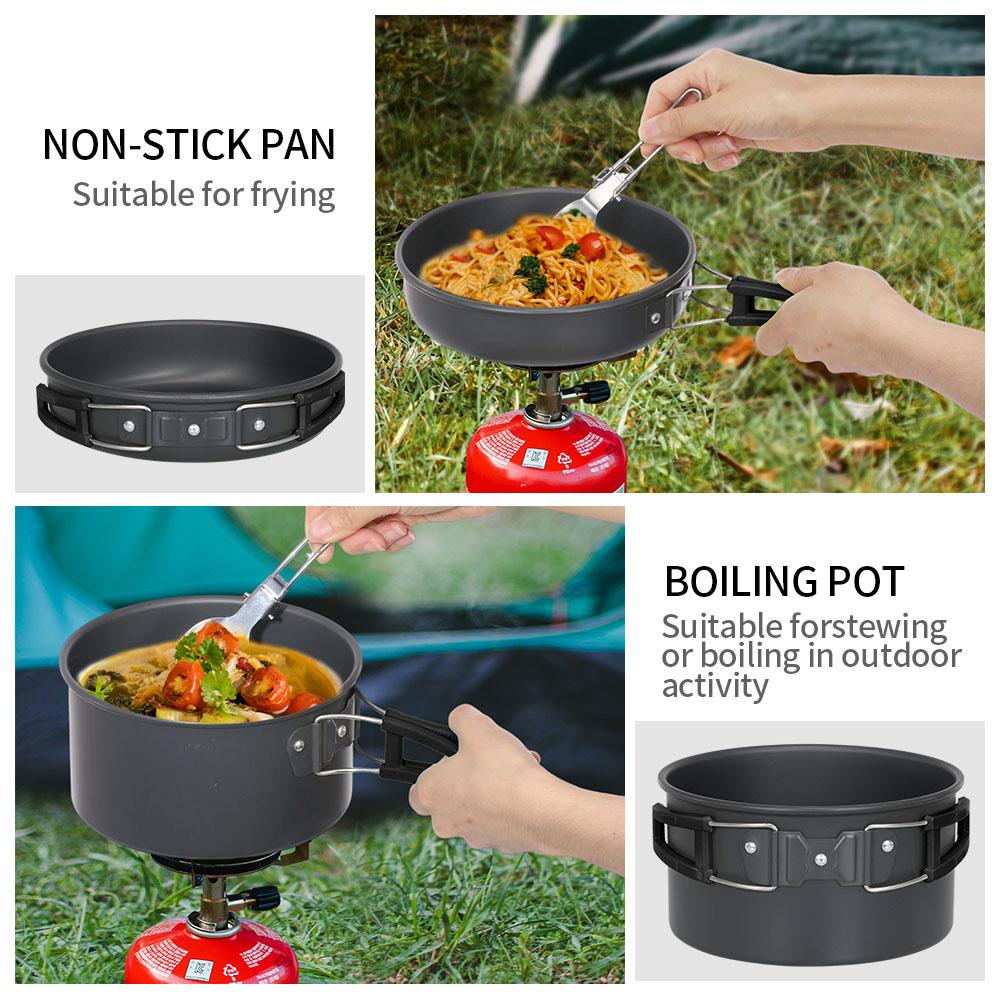 Camping Cookware Set Lightweight Portable Pan Kettle Cups Spoon Fork Cutter for Picnic Hiking Teapot Cookware Travel Cooking Set