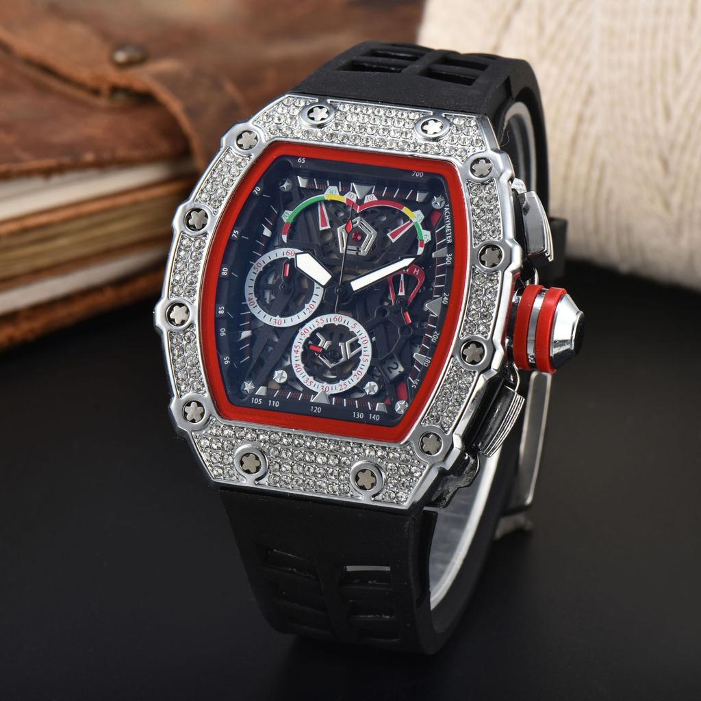 Quartz watch full diamond wine barrel type dial business luminous multi-functional quartz men's watch