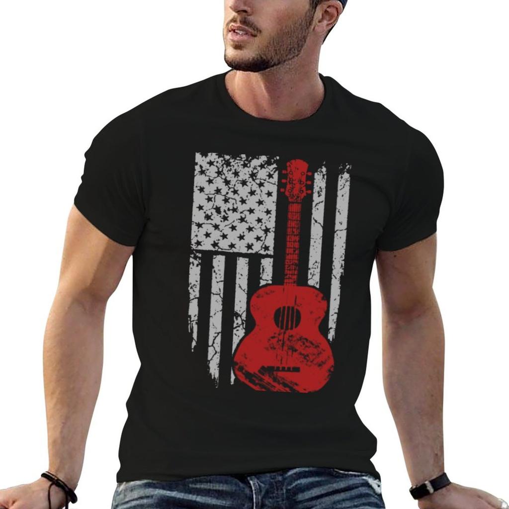 Camiseta De Jogador De Guitarra Com Bandeira Americana Taunisexho Grande Camiseta Simples