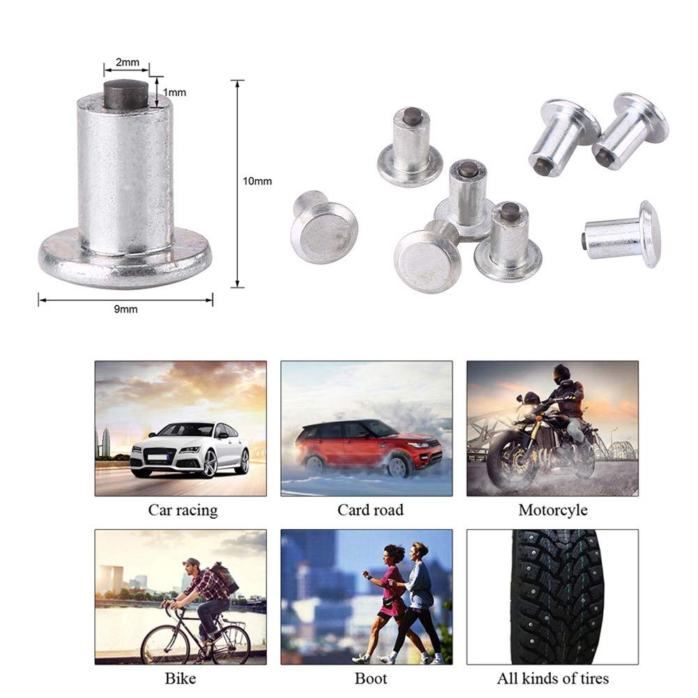 Qiilu 100pcs Tire Stud Screws Tire Anti-Slip Tips for Auto SUV ATV 9mm