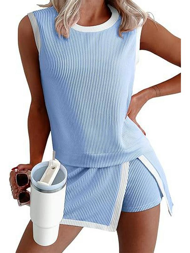 Women's Casual Round Neck Loose T-shirt and Elastic Waist Pants Skirt Set 2026