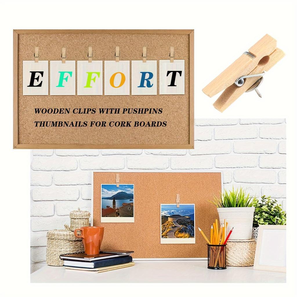 50pcs Pushpin Wooden Shelf Suit, Transparent Box Package, Easy To Store and Carry, Multi-Purpose Pushpin Suitable for Corkboard and Bulletin Board