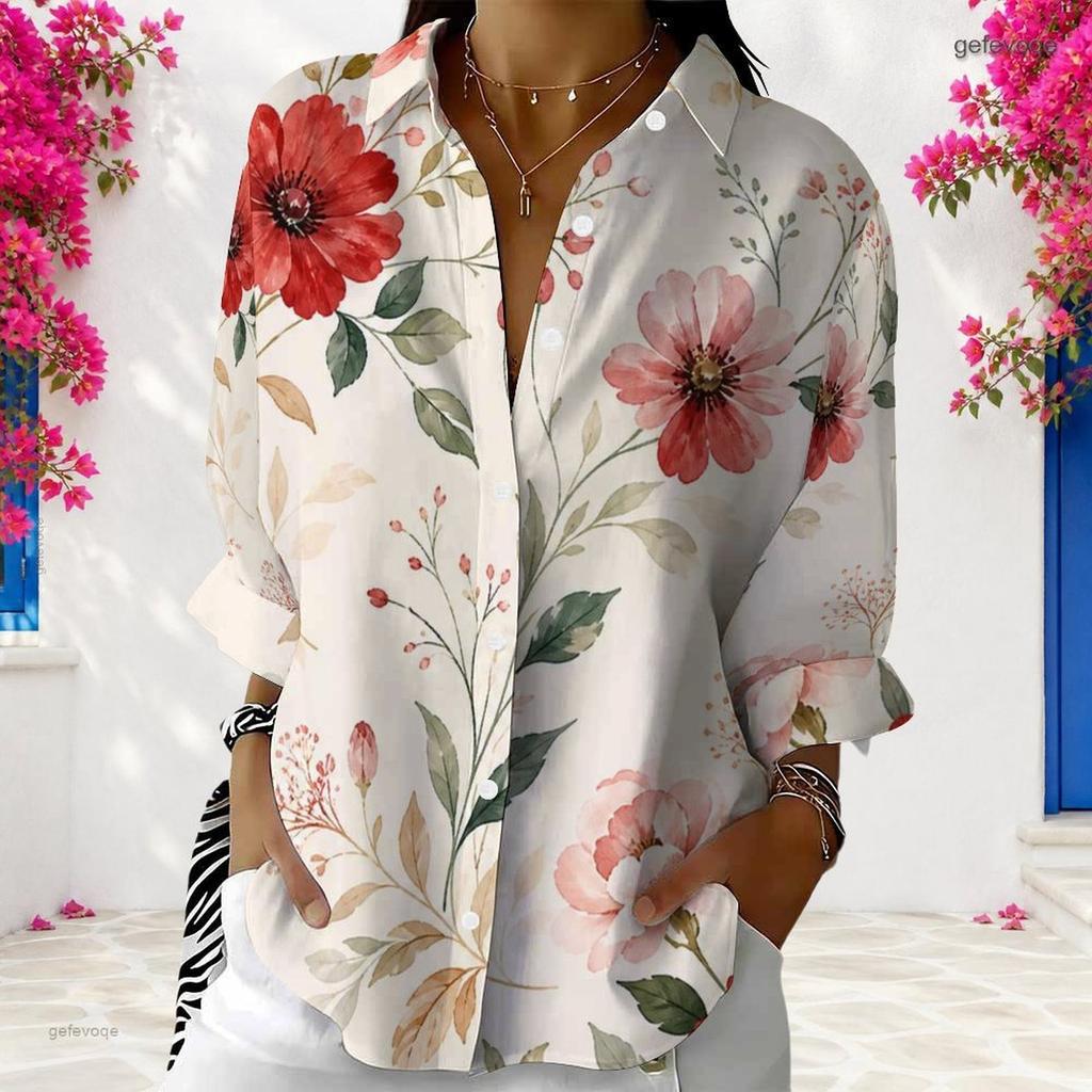 Women Plus Size Long Sleeve Shirt White Button Front Blouse