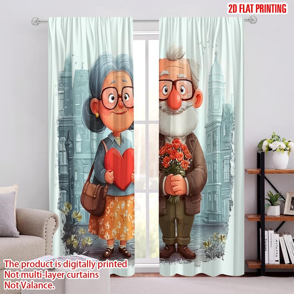 

2pcs,2D plane printing Curtains Roller Blinds Grandmother and Grandfather Love Story Durable 100% Polyester Fabric (without rod) 52.50 × 116.00 cm 2 pcs