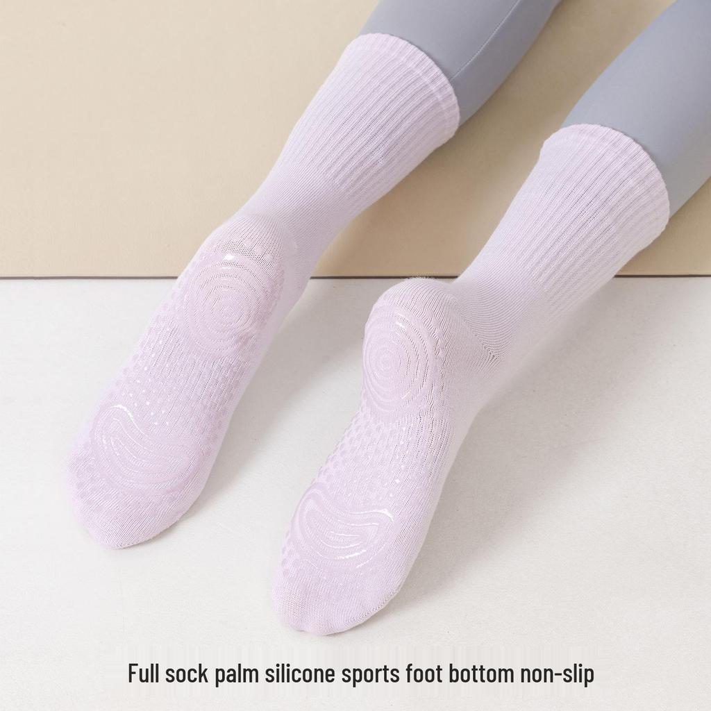 Women's Non-slip Mid-calf Pilates Yoga Socks - Grippy Cotton for Indoor Sports
