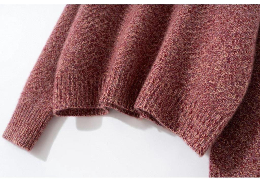 Autumn/Winter Thickened Half-High Collar Fancy Yarn Cashmere Pullover - Short Style Korean Loose Knit Sweater for Women