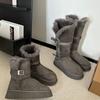 Thick-soled Gray Snow Boots Women's Winter 2025 New Two-wear Long Tube Thickened Warm Versatile High Boots Cotton Shoes
