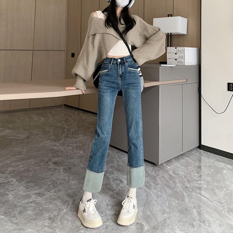 

Женские узкие джинсы с высокой талией и манжетами в стиле ретро — брюки-сигареты Nine-Point для лета XL