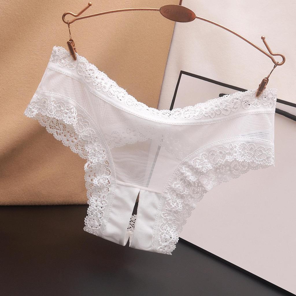 Plus Size Lace Open Crotch Panties - Low Waist, Transparent Mesh, Pure Desire