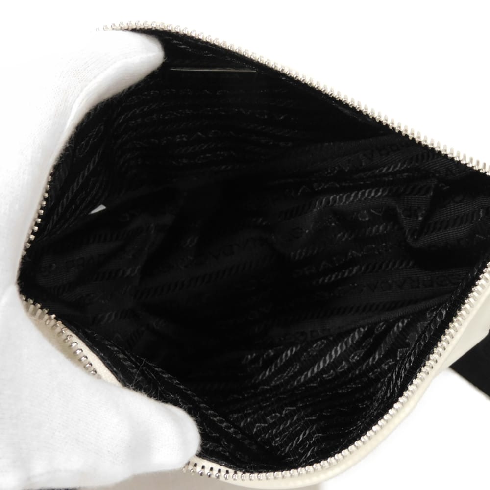 Used 11569 Triangle Leather Crossbody Bag 1BH190 2BYA F00099 7921 White RFID IC Chip Embossed Logo Bianco Unisex from