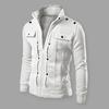 Hombres Primavera Otoño Chaqueta con Botones Cierre de Cremallera Color Sólido Cuello Alto Manga Larga Chaqueta Casual Ropa de Abrigo