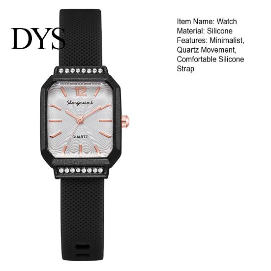 Fashionable Women Watch Silicone Square Dial Quartz Wristwatch Rhinestone Minimalist Ladies Timepiece Dress for Casual Formal Office Party Dating