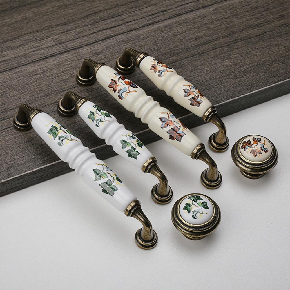 Vintage Ceramic Cabinet Handle Rural Drawer Handles Drawer Cabinet Pulls Zinc Alloy Kitchen Pull Knobs