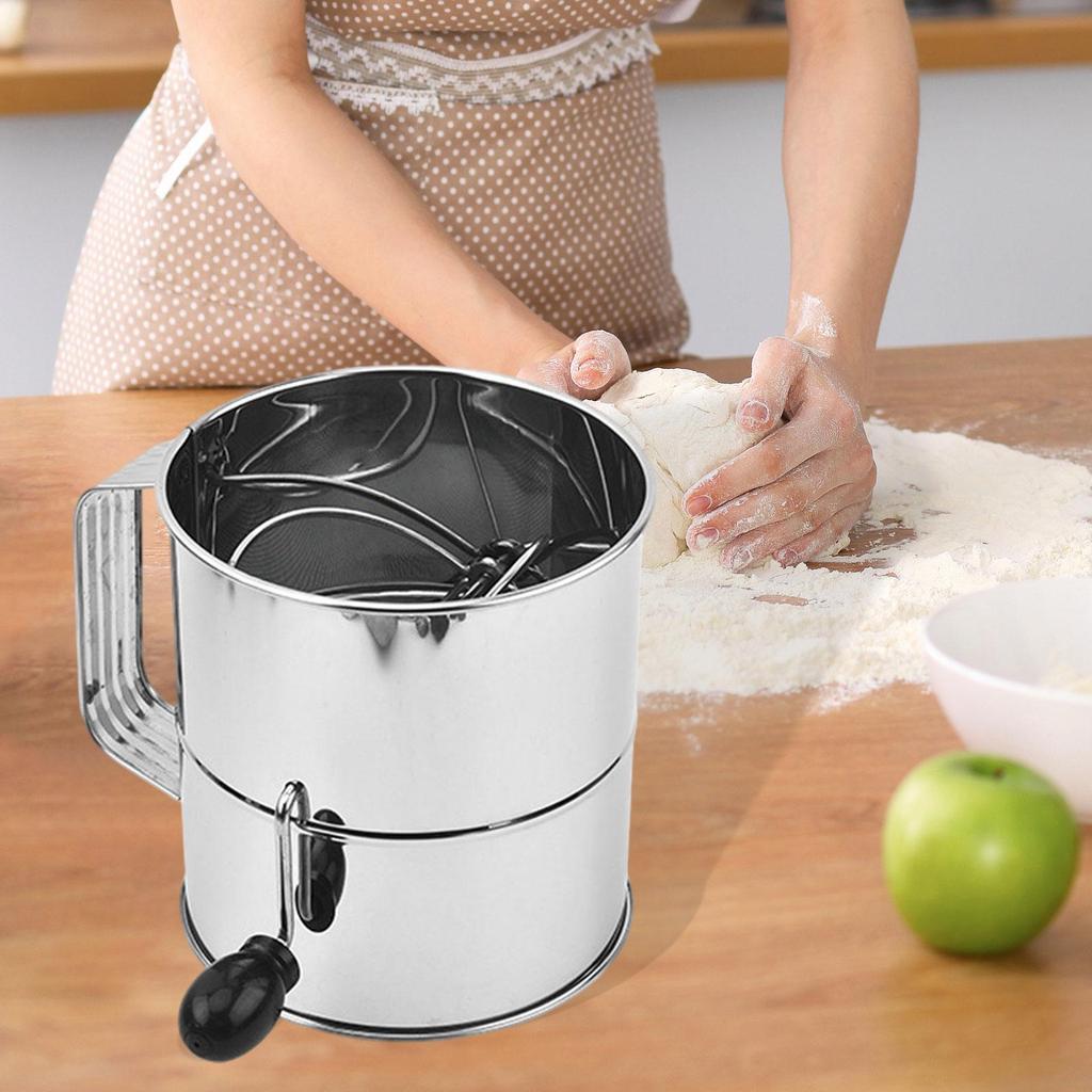 Flour Sifter Kitchen Tool Practical Rotary Hand Crank Baking Sieve Cup Baking Sugar Sifter for Cupcakes Cafe Restaurant Buffet