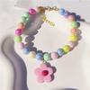 Color beaded pet necklace flower pendant cat dog jewelry decorative collar bell ins same cat