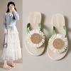 Summer sunflower imitation hemp rope grass travel wear flip-flops women's flat heels splint shoes beach slippers