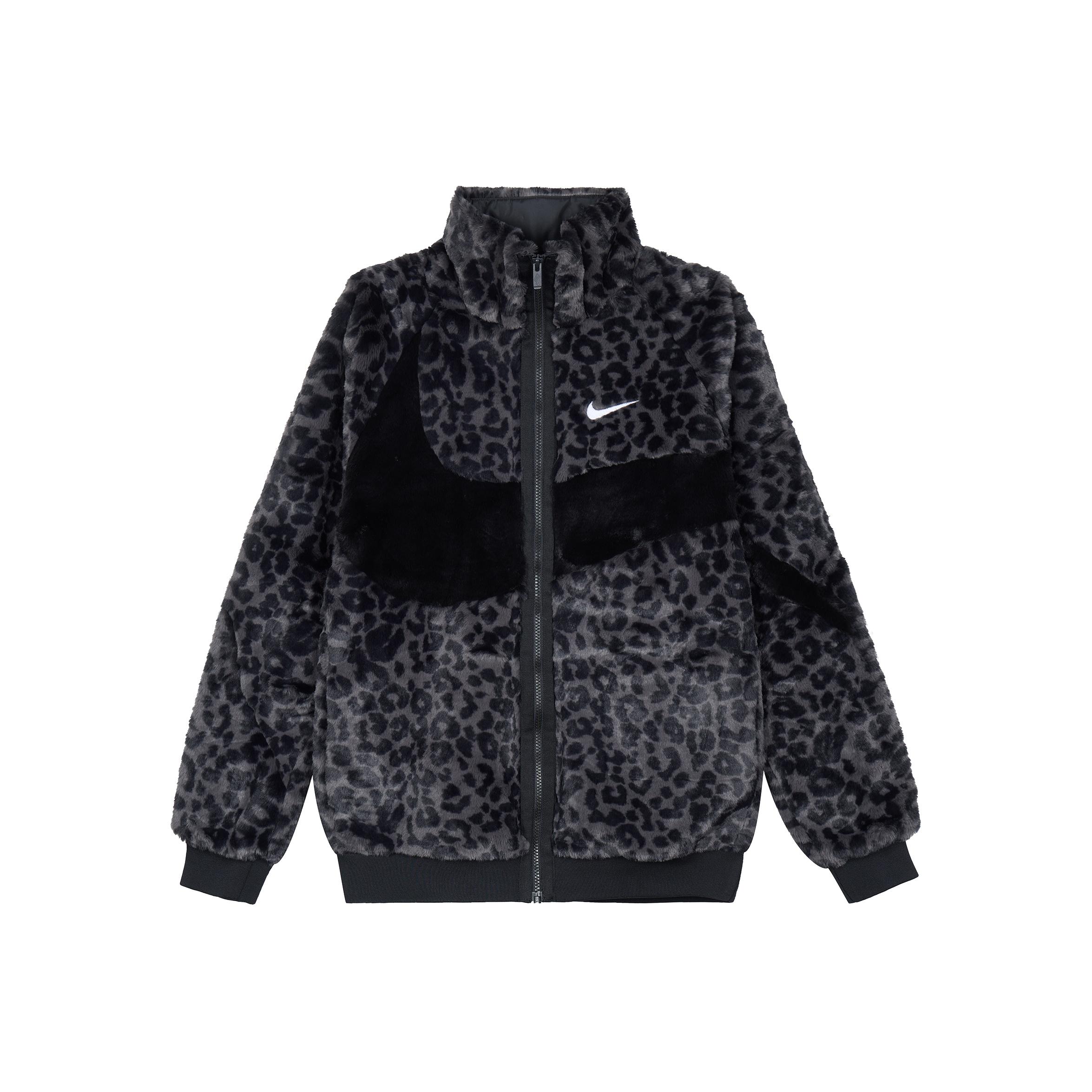 Nike Men's Black Sportswear Swoosh Fw22 Faux Fur Mink Velour Collar Zip Jacket Outerwear Dh6685-011 Cm