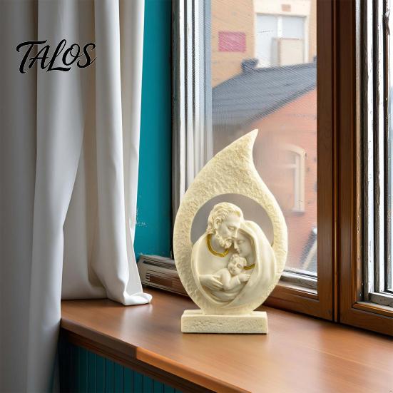 Housewarming Religious Present Holy Family Figurine Ornament, Modern Hollow Water Drop Resin Desktop Faith Decoration Statue, Western Style