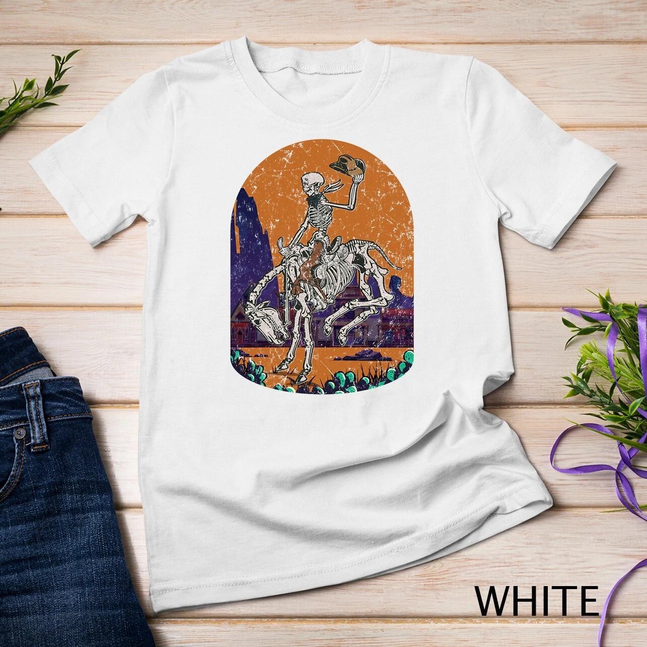 Western Country Cowgirl Cowboy Skeleton Halloween Spooky Unisex T-shirt 1 S