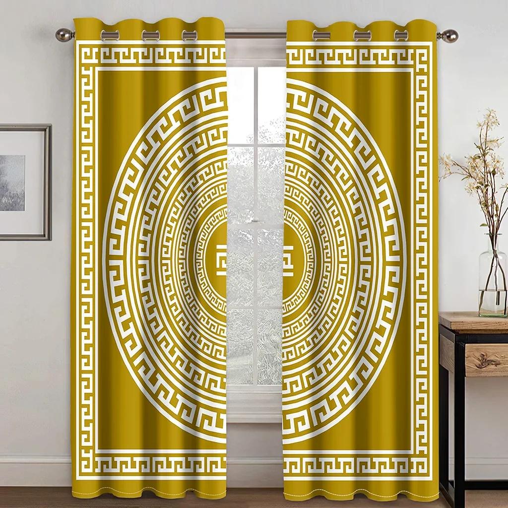 3D-Luxus-Vorhänge aus Polyester mit abstraktem Barock-Druck, Gold, für Schlafzimmer, Büro, Küche, Wohnzimmer, Fensterbehandlung, Heimdekoration, 2 Stück