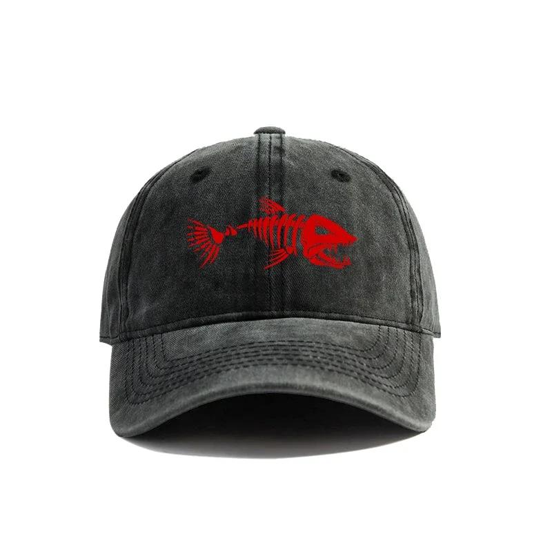Fishbone Baseball Cap Summer Distressed Dad Hats Men Outdoor Fishing Skeleton Fish Bone Caps