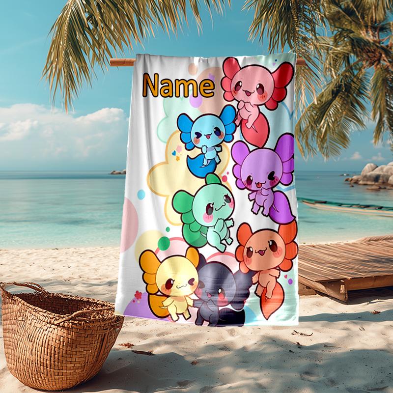 Custom Name Ultra-Soft Beach Towel with Axolotl Theme,Ideal for Pool - Camping, Diving - Perfect Travel Essential, Vibrant Beach Towel.