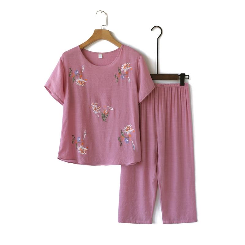 Set de îmbrăcăminte de casă pentru femei de vară, cu mânecă scurtă, tricou cu imprimeu floral, pantaloni, largi, două piese, ținută pentru vârste mijlocii