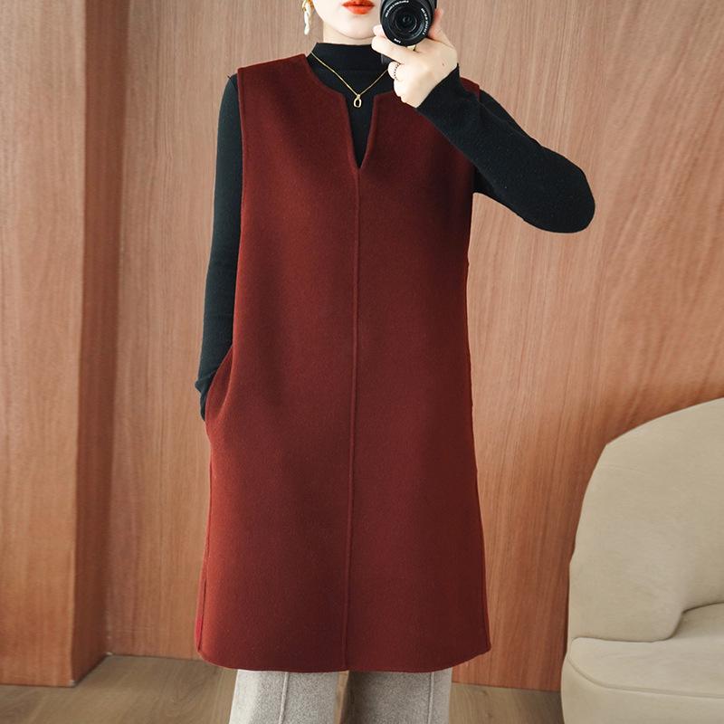 

Classic Mid-Length Sleeveless Vest Dress - 100% Wool & Cashmere, Fall/Winter, Simple & Comfortable Medium