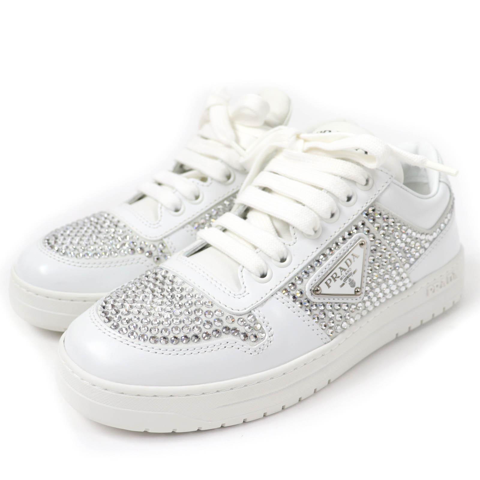 

Excellent PRADA sneakers Triangle logo with crystal white leather Women 35.5 1E348N Used