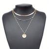 3pcs/set Elegant Monochrome Round Pendant Necklace with Layered Flat Snake Bone Chain - Vintage Clavicle Jewelry