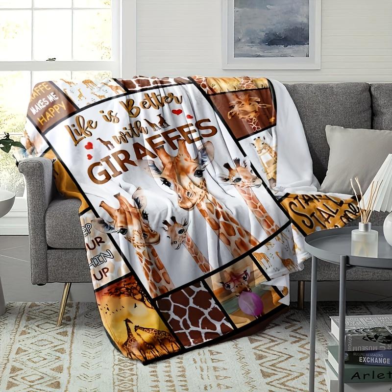 Giraffe Print Flannel Blanket - 100% Polyester, All-Season, Tear-Resistant Digital Print, Stylish Animal Theme Multi-Purpose