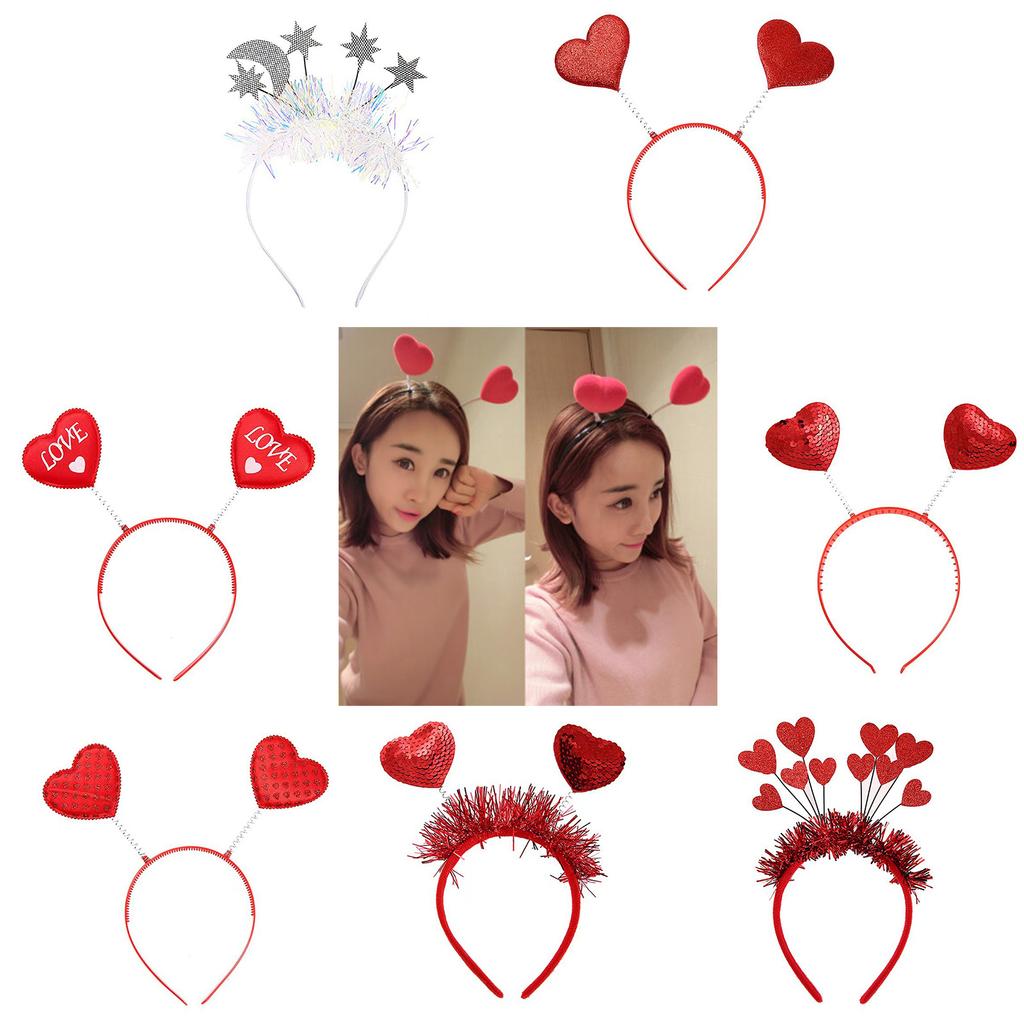 Valentines Day Cute Love Heart Headband Sequins Love Head Bopper Hair Hoop for Party Props Holiday Costume Accessory