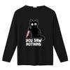 Mens Halloween Funny Cat T Shirt with Bloody Knife You Saw Nothing  vintage Washed Top For Everyday Wear Comfortable graphic