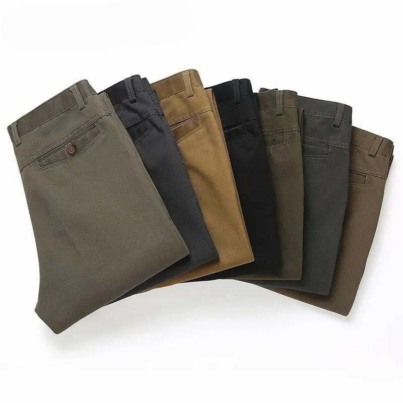 Pantalones casuales de algodón para hombres de mediana edad de otoño Pantalones rectos de cintura alta para hombres Pantalones casuales para hombres
