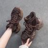 Johnature Vintage Genuine Leather Splicing Mesh Breathable Hollow-out Boots Women's Platform Shoes