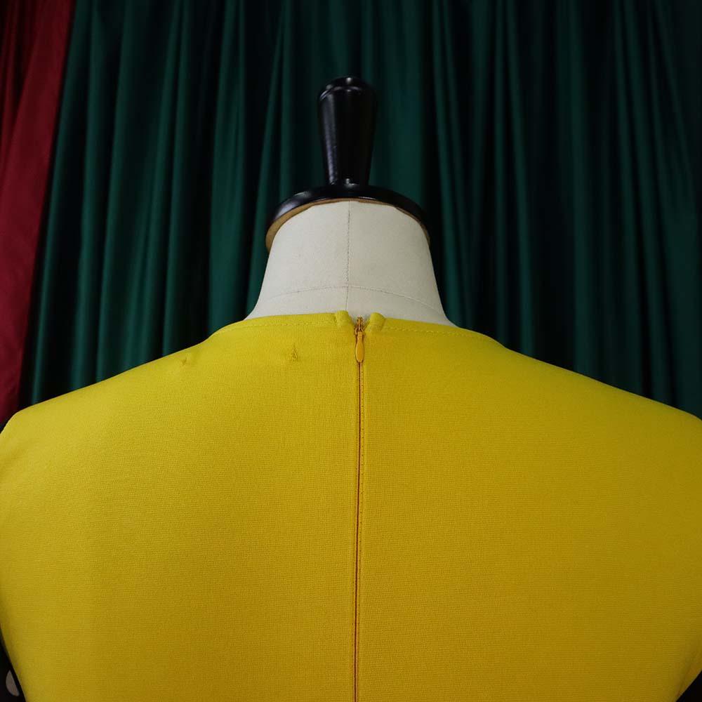 Large Size Women Spring Autumn Fashion Patchwork Polka Dot Dress Ladies One Piece Elegant Round Collar Sheath Dress