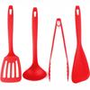 Nagao Kitchen Utensil Set and Made in Japan Tsubame-Sanjo (4 Pieces) Spatula, Ladle, Tongs, Spatula, Red,