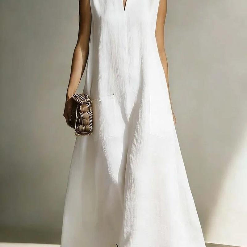 2626 Spring and Summer European Style Women Casual Minimalist Cotton Sleeveless Maxi Dress XL белый