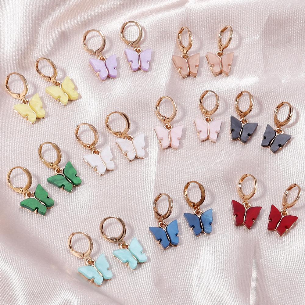 A Pair 2.5×1.3cm Alloy Ear Clip Earrings Acrylic Butterfly Shape Fashion Ear Hooks Diy Women Gift Jewelry Accessories