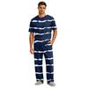 Men's Short Sleeve Pajama Set with Long Pants, Button Crotch, Elastic Waist Drawstring - Comfortable Sleepwear