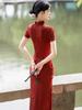 2025 Red Retro Slim Fit Qipao for Young Women - Short Sleeve Chinese Style Spring/Summer Dress