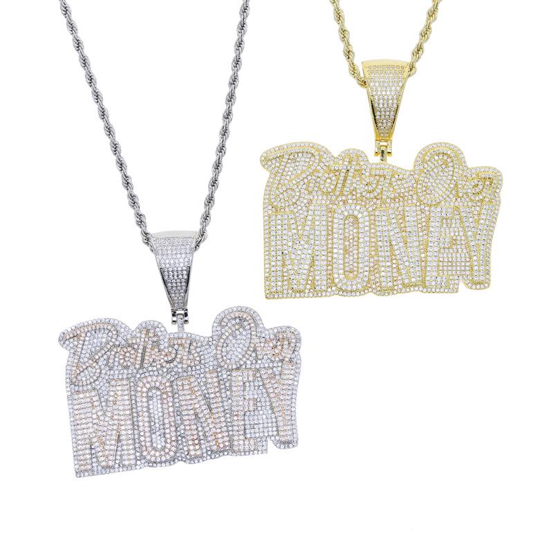 Hip-hop Zircon-Inlaid MONEY Letter Pendant Necklace - Trendy Men's Jewelry